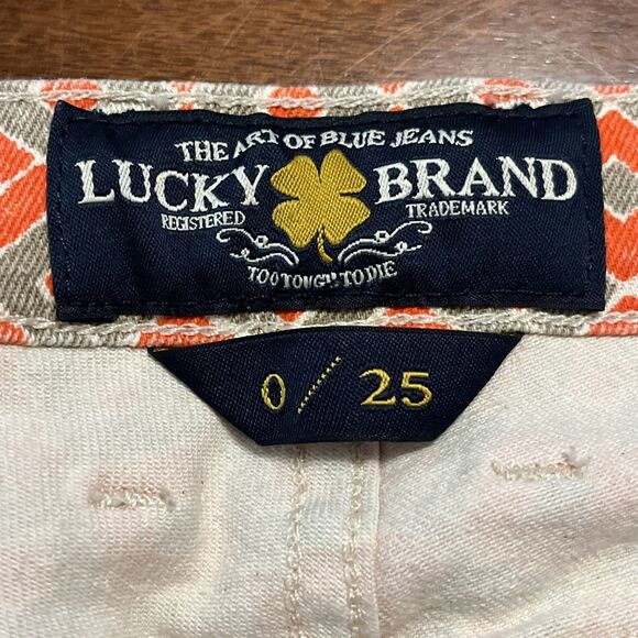 LUCKY BRAND CHARLIE CAPRI ORANGE DIAMOND PATTERN JEANS WOMEN’S 0 - EUC - Picture 6 of 12